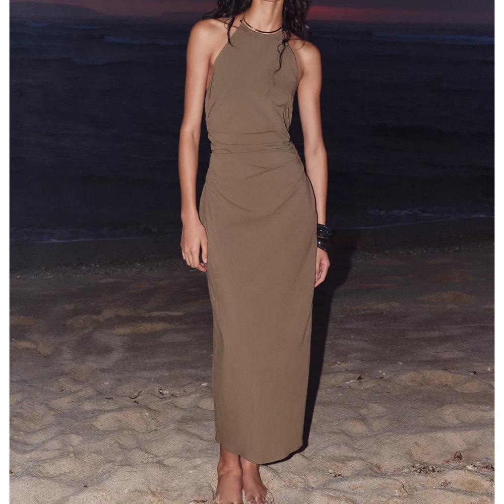 Zara Brown Halter Dress